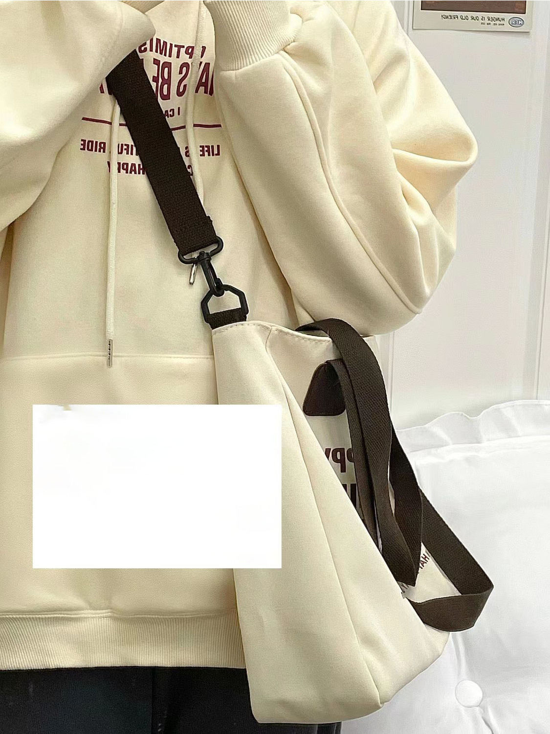  Academic Style High Capacity Tote Bag American Letter Canvas Shoulder Bag Commuter Versatile Handheld Crossbody Bag for Women