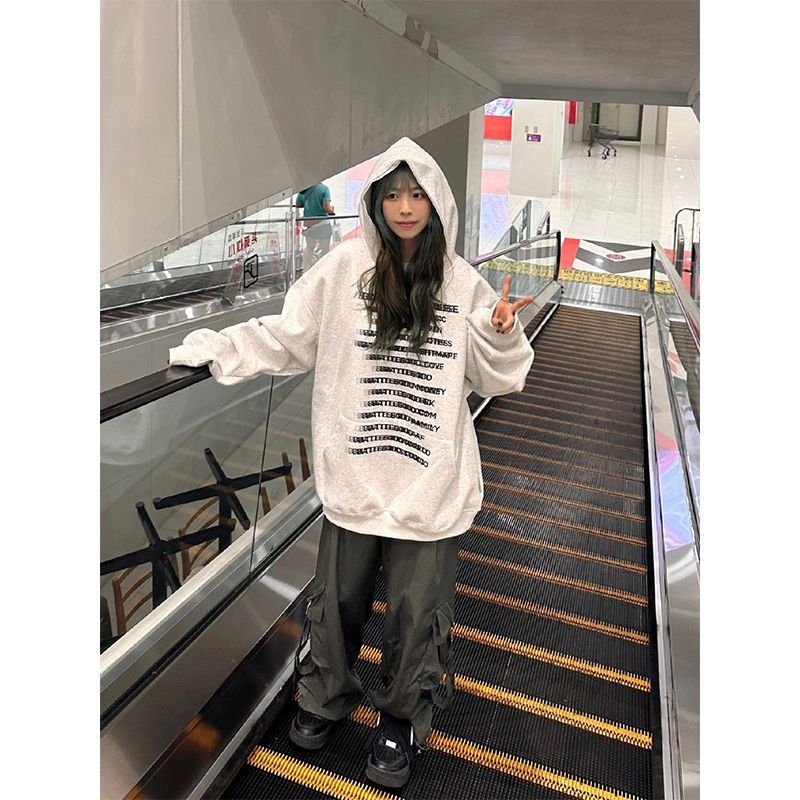 美式高街hiphop連帽衛衣女春秋薄款寬鬆小個子慵懶oversize外套
