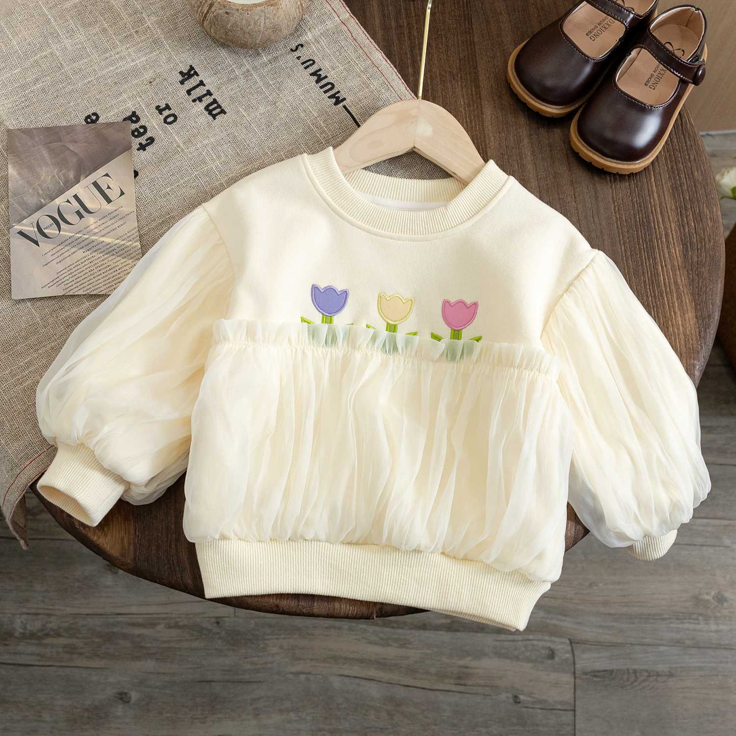 Girls Autumn Clothes Girls Mesh Sweaters  Spring and Autumn New Baby Style Tops Children's Korean Princess Tops