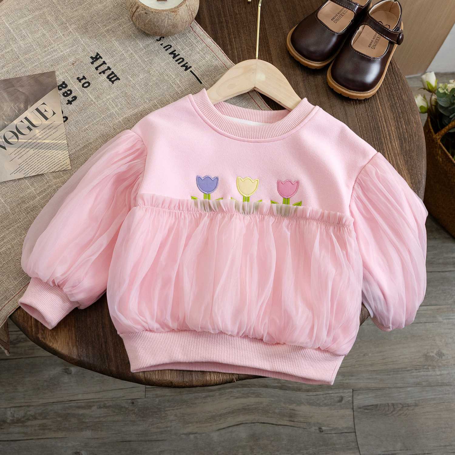 Girls Autumn Clothes Girls Mesh Sweaters  Spring and Autumn New Baby Style Tops Children's Korean Princess Tops