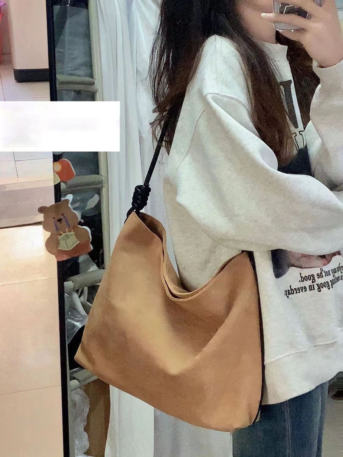 Autumn and Winter Korean Small Pack  New American Retro Commuter Tote Bag Simple and Versatile One Shoulder Bucket Bag