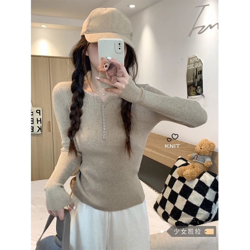 Inner sweater women's autumn clothing 2023 new Korean retro chic long-sleeved pink slim fit bottoming shirt top