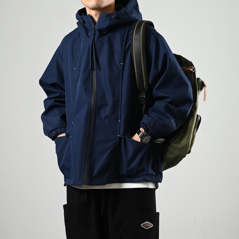 XGI retro trendy brand retro mountain style solid color functional wind jacket for men and women outdoor loose and versatile hooded jacket