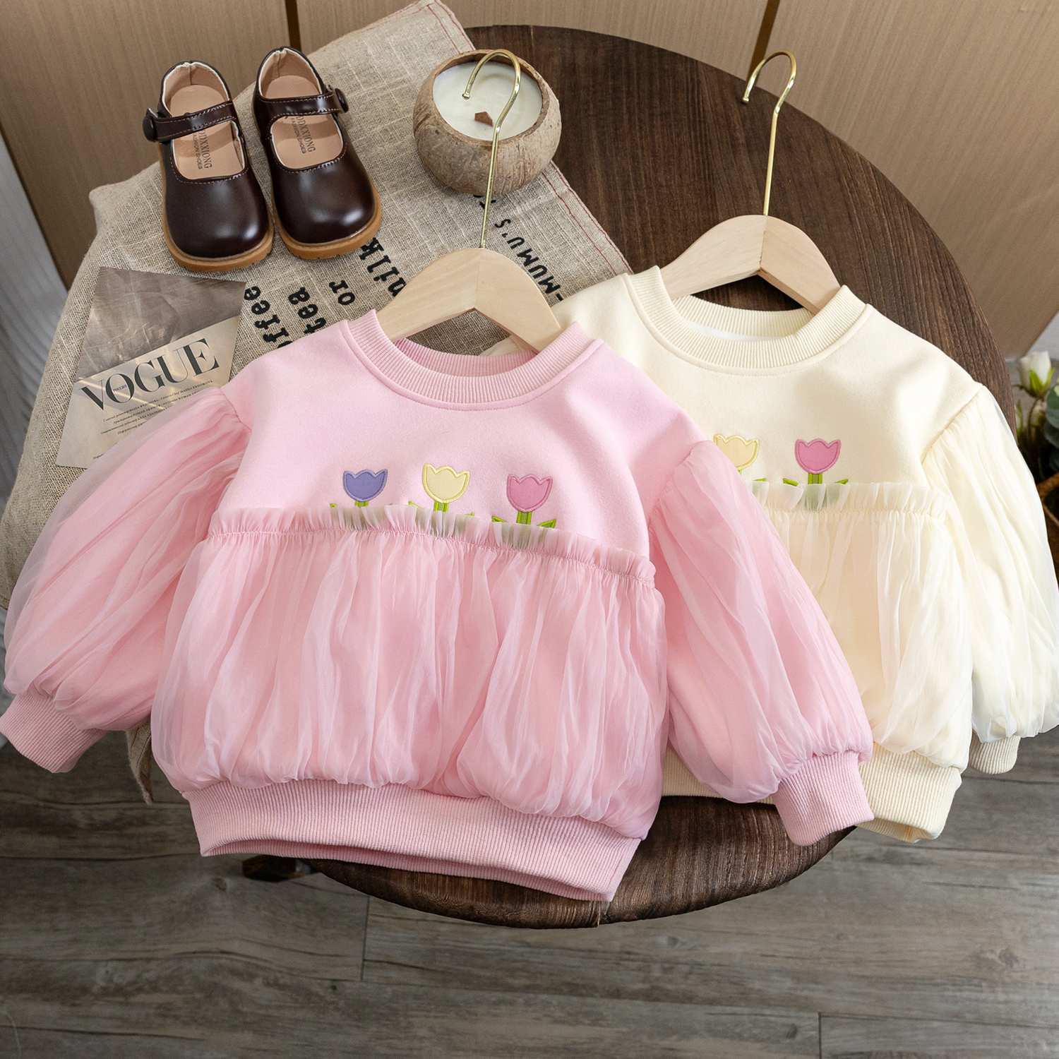 Girls Autumn Clothes Girls Mesh Sweaters  Spring and Autumn New Baby Style Tops Children's Korean Princess Tops