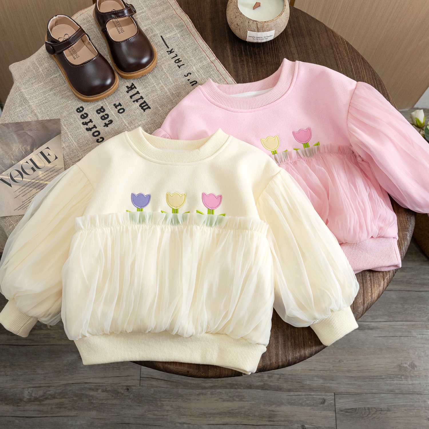 Girls Autumn Clothes Girls Mesh Sweaters  Spring and Autumn New Baby Style Tops Children's Korean Princess Tops