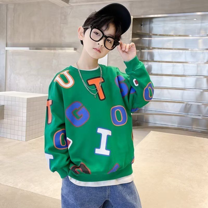 2023 New Boys Autumn Clothes Spring Autumn 2023 New Boys Long Sleeve Autumn Boys Big Children Children's Tops Fashionable