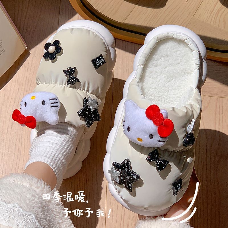 棉拖鞋女冬季包跟月子鞋產後加絨居家居防水防滑保暖棉鞋家用外穿