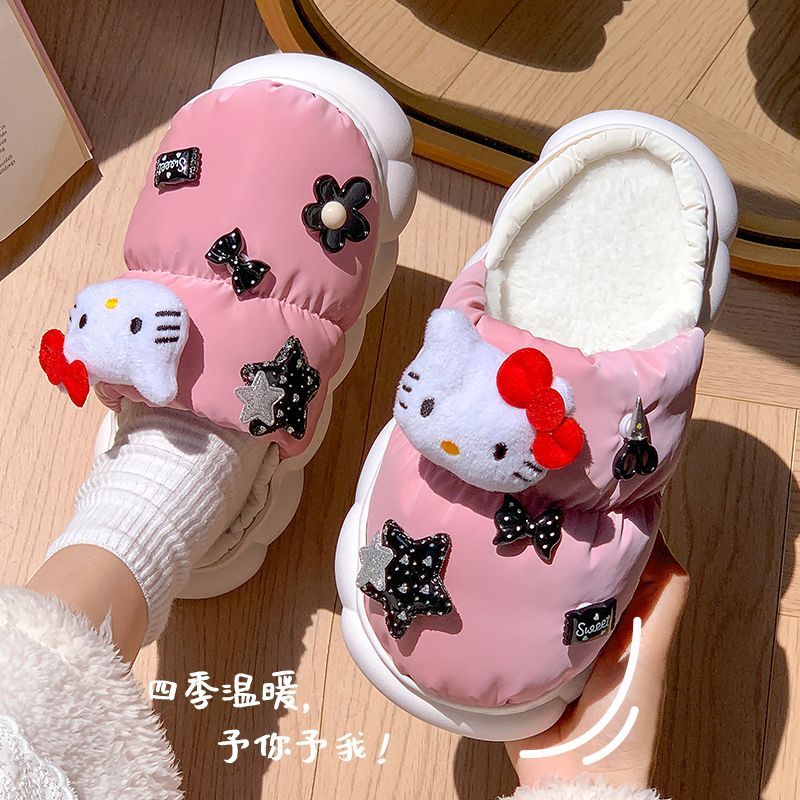 棉拖鞋女冬季包跟月子鞋產後加絨居家居防水防滑保暖棉鞋家用外穿