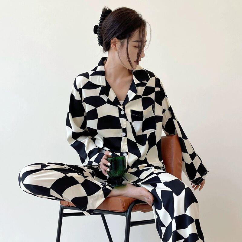 睡衣女春秋款冰絲情侶夏季家居服高級感絲綢ins網紅風居家服套裝