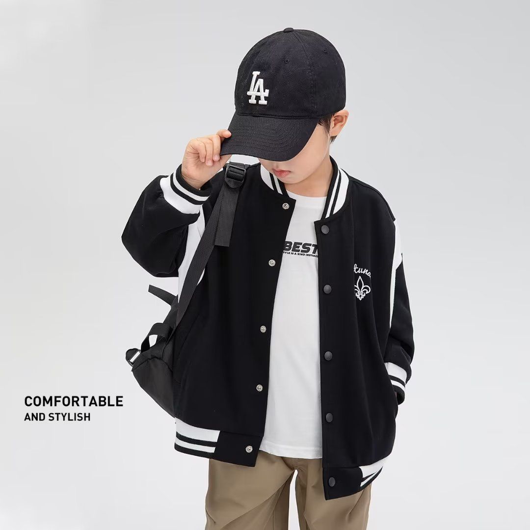 Boys' Spring and Autumn Jackets 2023 New Medium and Large Boys' Fashionable Round Neck Cool and Handsome Sports Trendy Jackets