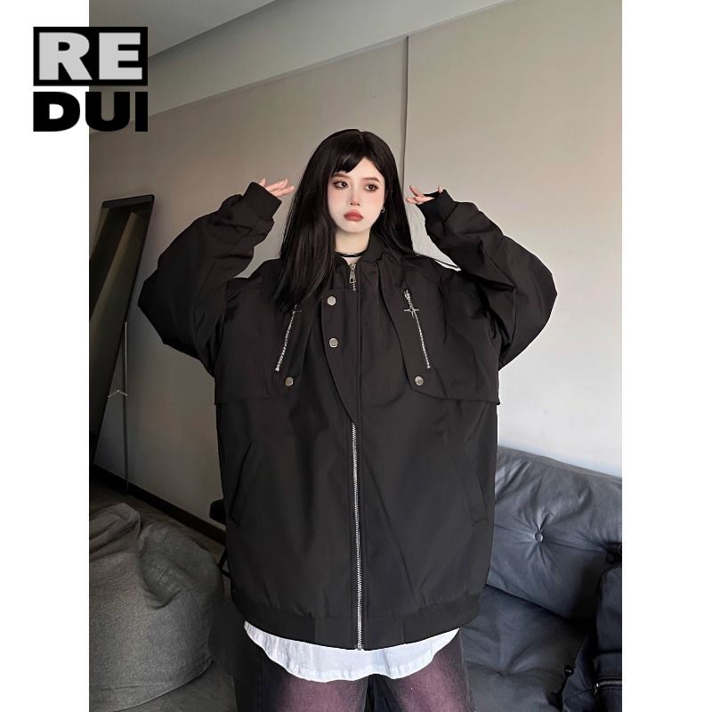 美式復古街頭設計感多拉鏈飛行棒球服男女春秋寬鬆夾克外套ins潮
