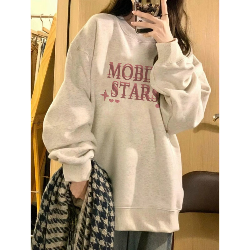 寬鬆灰色無帽顯瘦上衣女學生衛衣慵懶風ins風潮2023秋冬新款韓版