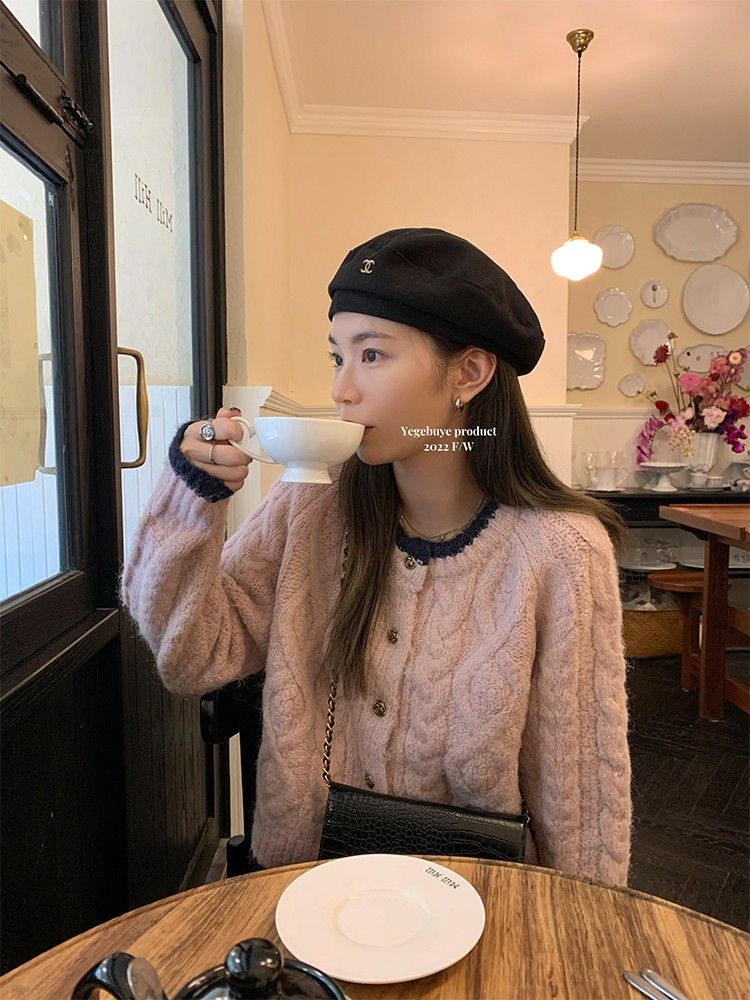野哥不野復古麻花毛衣外套女秋冬韓版軟糯慵懶風溫柔撞色針織開衫