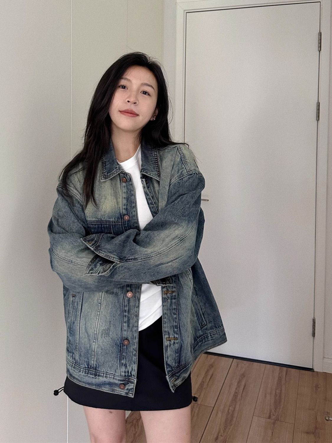 American Spring and Autumn Trendy Brand Washed Distressed Denim Jacket Women's Retro Loose Hip-Hop Versatile Niche Lapel Jacket
