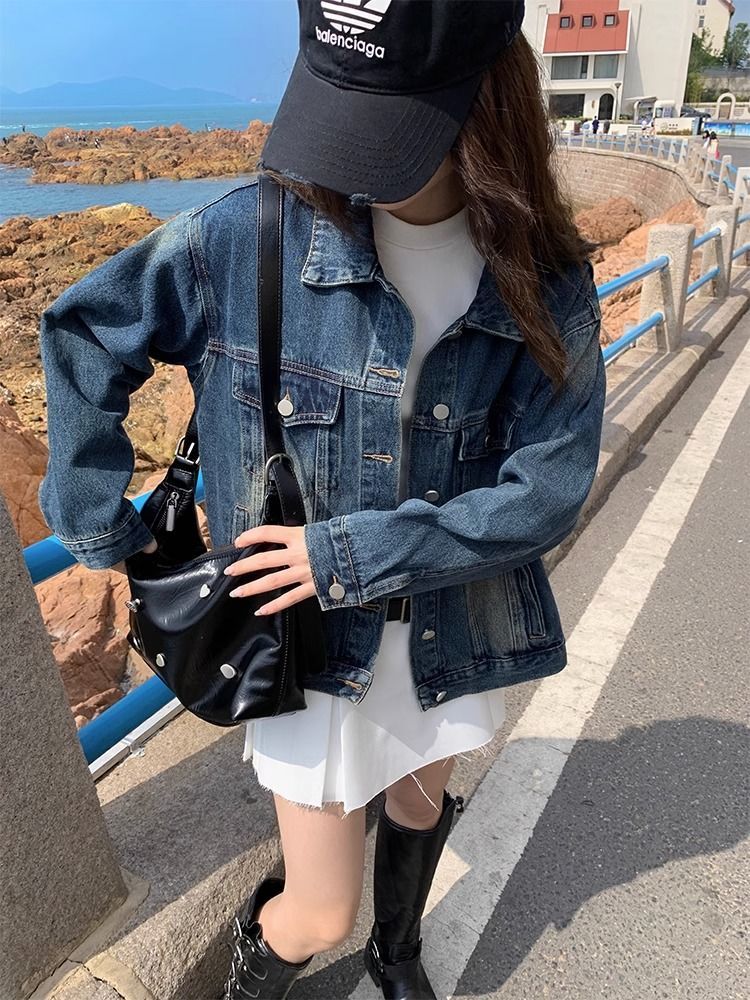 Spring and Autumn New American Style Retro Denim Jacket Female Korean Version Loose Temperament Hong Kong Style High Sense Casual Jacket Tops