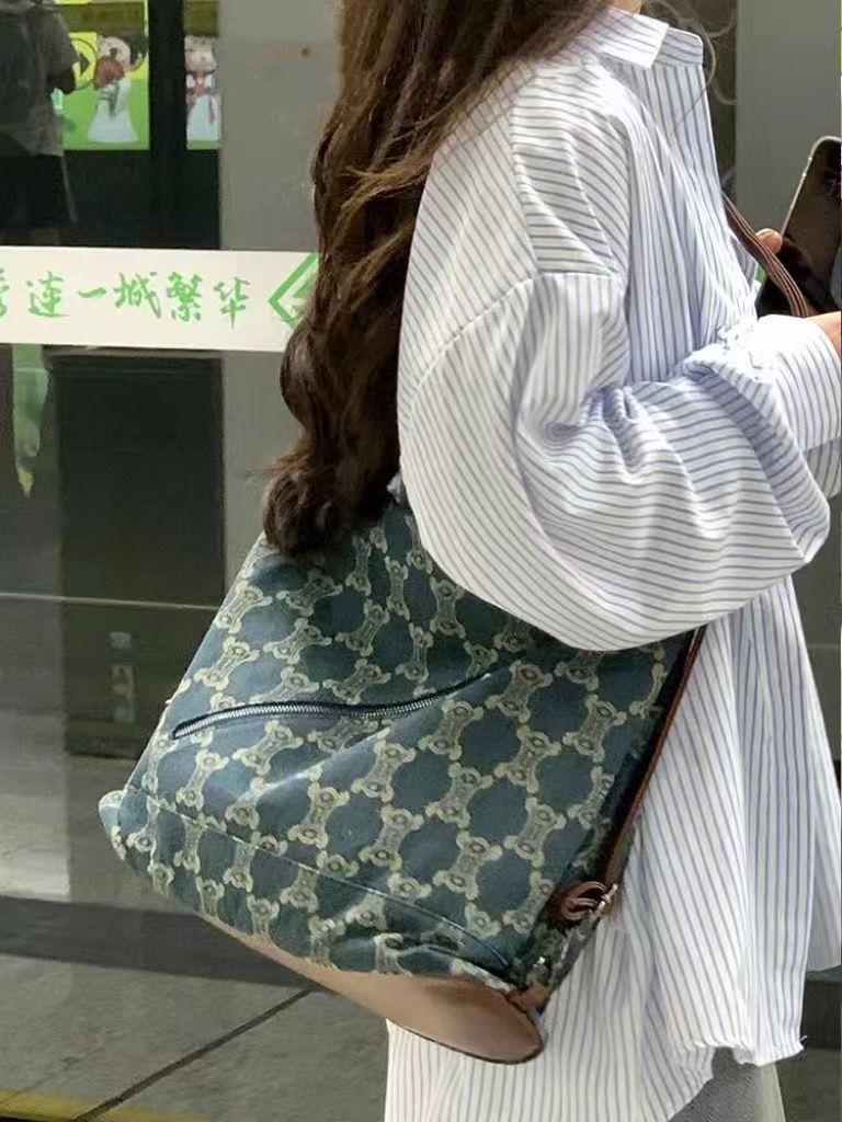 包包女復古通勤大容量托特包小眾印花雙肩包高級感單肩斜挎包女