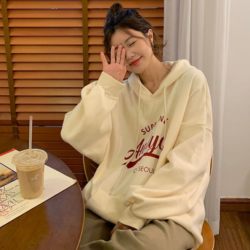 美式oversize胖MM連帽套頭中長款衛衣女寬鬆BF慵懶風春秋薄款上衣