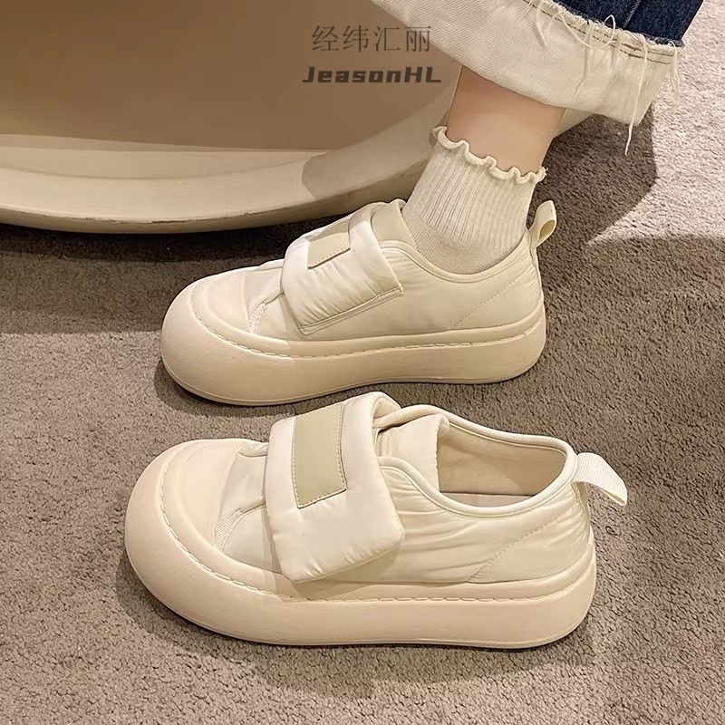 魔術貼丑萌麵包鞋女秋季單鞋厚底增高小白鞋百搭小眾休閒運動板鞋
