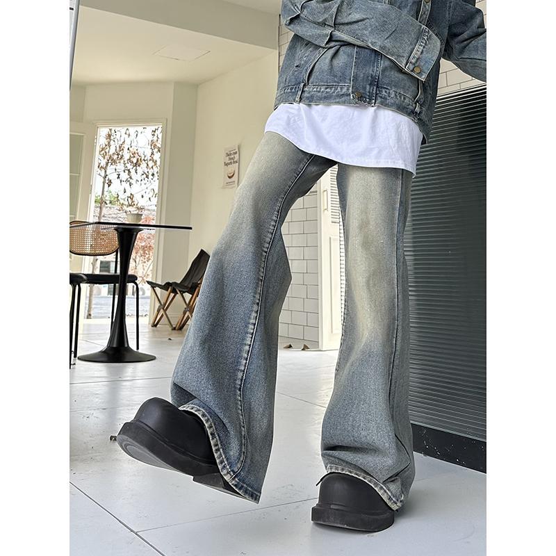 DAY NY American retro high street washed distressed jeans for men and women loose bootcut wide-leg floor-length trousers trendy