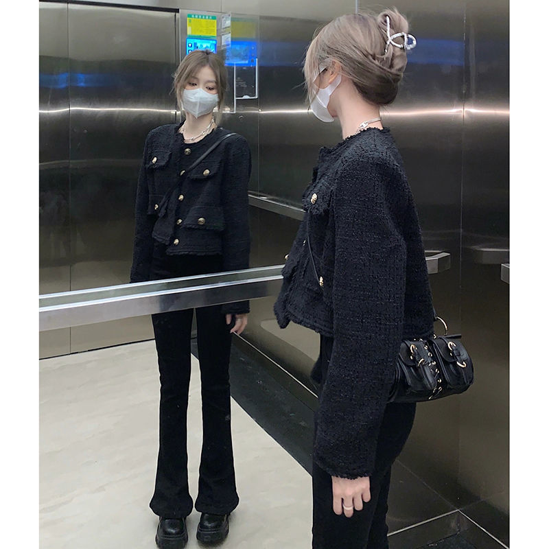 Black small fragrant style jacket for women short style 2023 spring and autumn new style high-end French style celebrity top