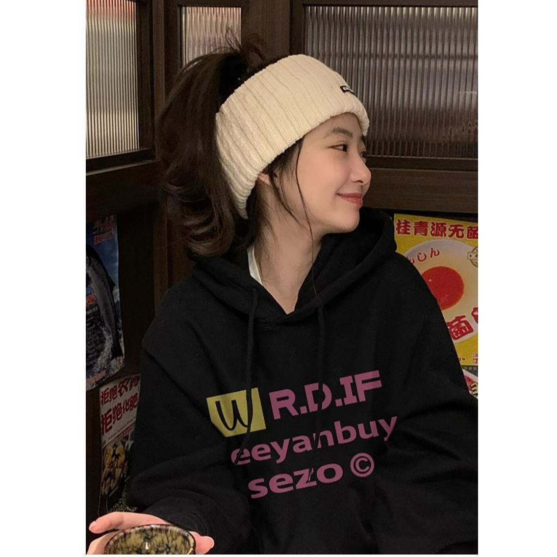 100%重磅純棉字母印花連帽衛衣女寬鬆2023春秋薄款爆款慵懶風上衣