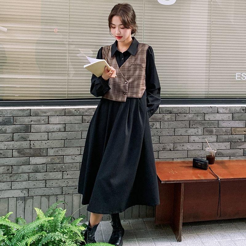 現貨新品格子拼接連衣裙1315027P115K168