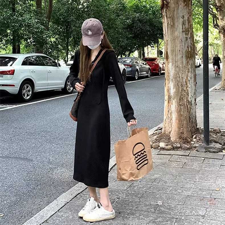 French style sweatshirt dress early autumn 2023 new women's long skirt with coat and bottoming long skirt