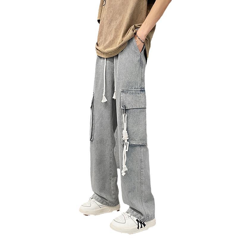 Jeans men's spring and autumn 2023 new trendy brand high street wide-leg design straight workwear casual long pants
