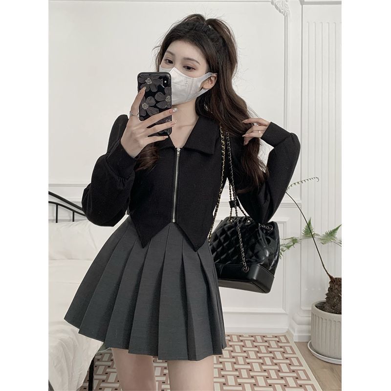 日系簡約純色拉鏈長袖襯衫女韓版小眾氣質百搭ins潮流大碼上衣
