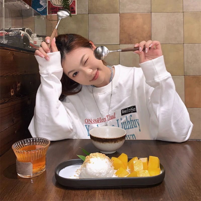 韓版hiphop白色潮牌字母套頭衛衣女春秋寬鬆oversize氣質百搭上衣