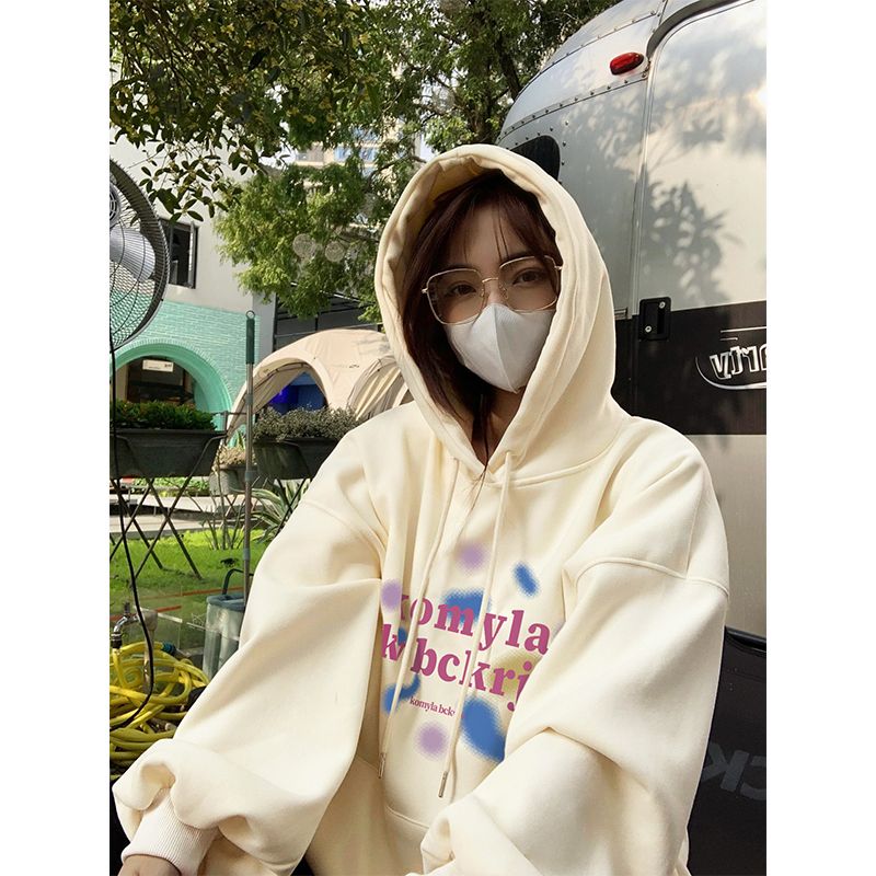 100%重磅純棉美式復古衛衣女中長款2023春秋薄款寬鬆小眾慵懶上衣