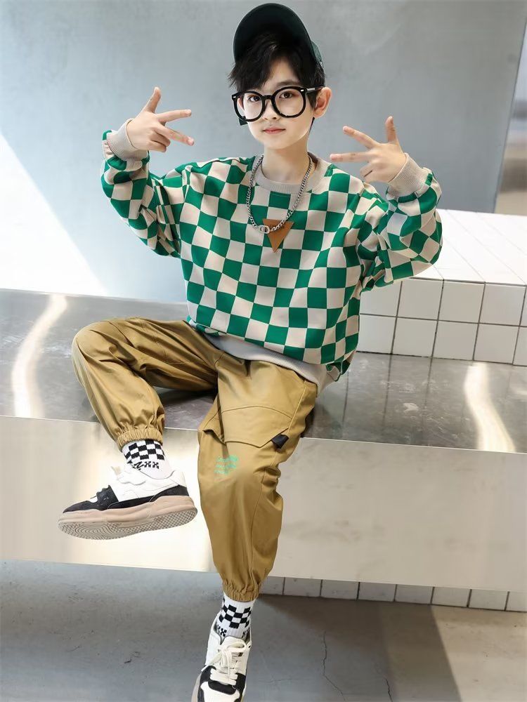Boys' Autumn Suit 2023 New Spring and Autumn Medium and Large Children's Boys' Sweaters Internet Celebrities Fashionable Autumn Trendy Styles