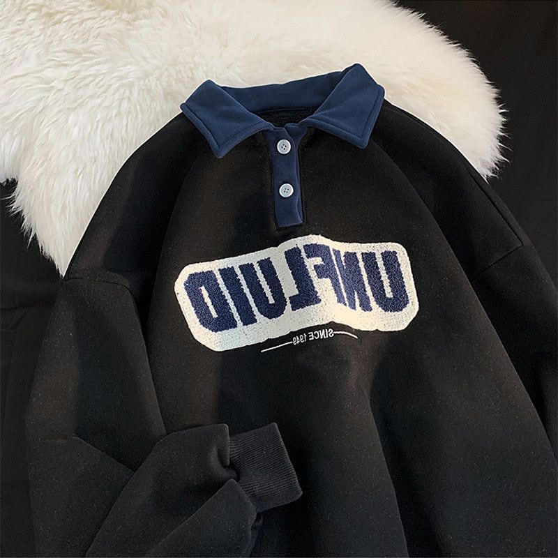 Herren Polo Sweatshirt Bestickt Locker Geschnitten Für Den Herbst_voghion.com