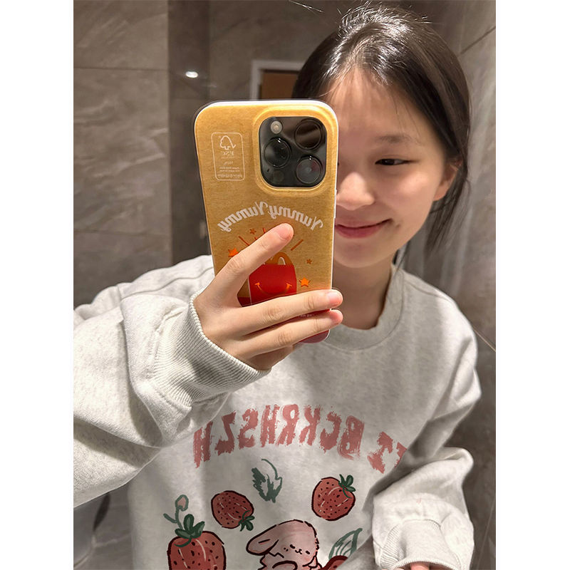 100%重磅純棉草莓兔子衛衣女中長款2023春秋薄款寬鬆oversize上衣