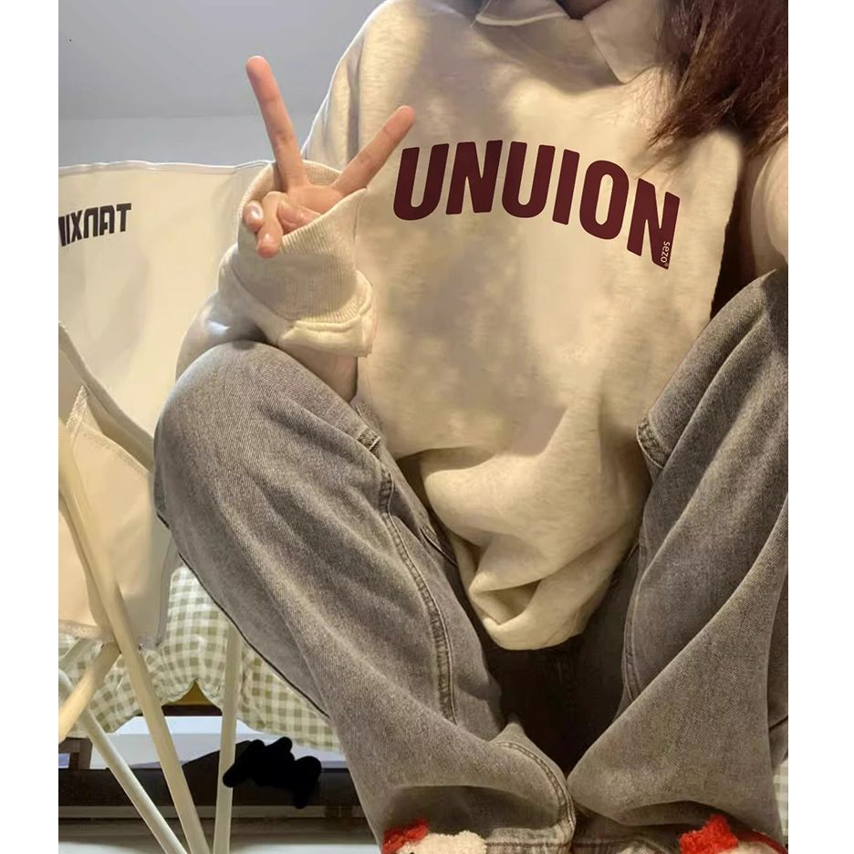 100%重磅純棉美式復古衛衣女2023春秋薄款小個子圓領長袖灰色上衣