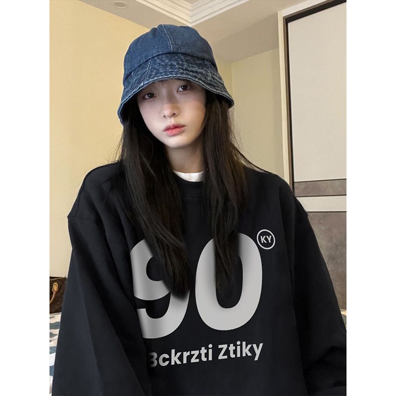 100%重磅純棉美式復古衛衣女長袖2023春秋薄款寬鬆oversize外套