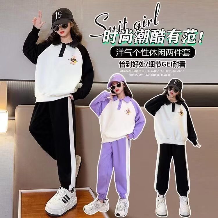 秋裝套裝2023新款洋氣帥氣衛衣小童一歲女寶寶兒童運動潮時髦潮流