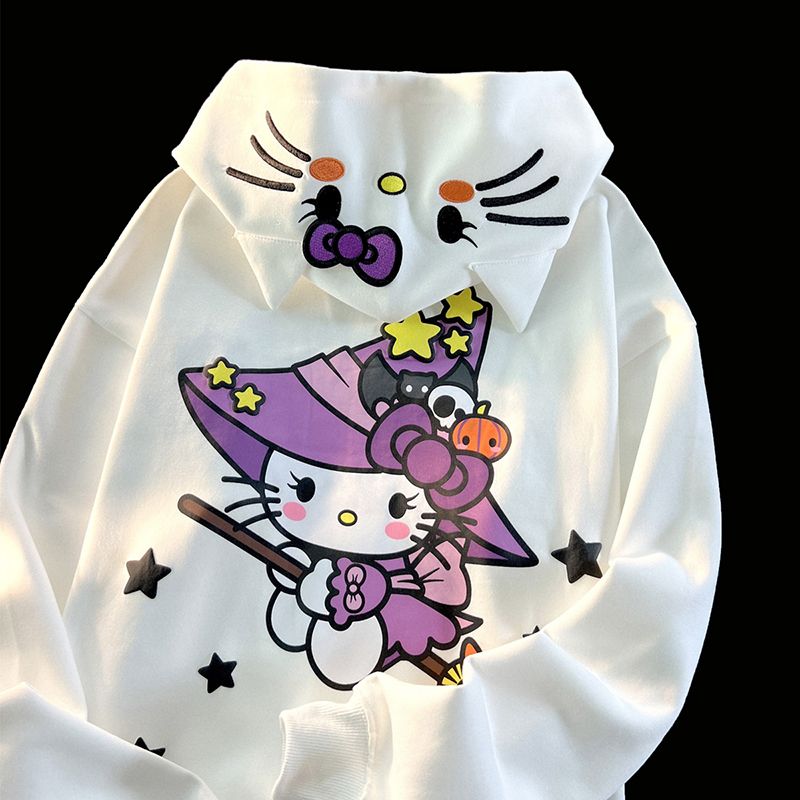 100%重磅純棉日系可愛凱蒂貓哈嘍kitty衛衣男女外套2023春秋薄款