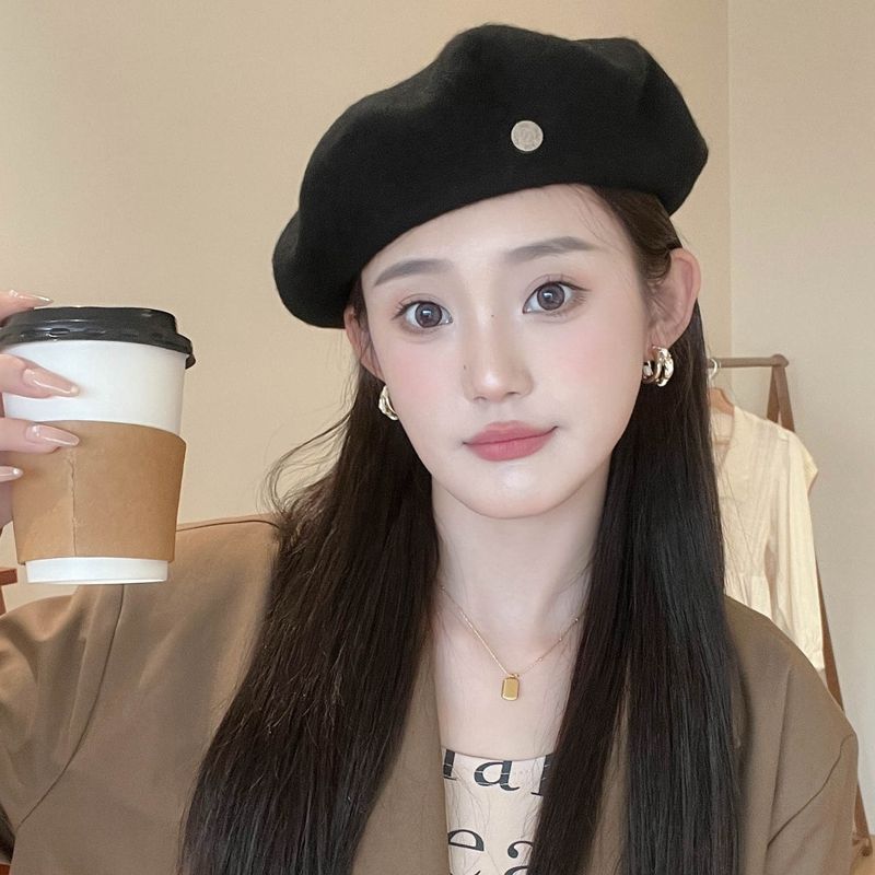Cherry Blossom Pink~Wool wool Internet celebrity beret women's autumn and winter retro all-match show face small temperament painter hat trend spring