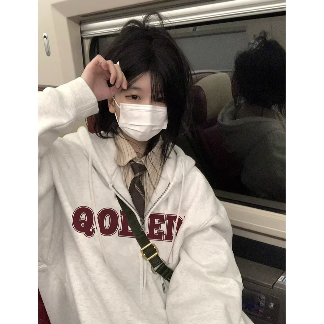 100%重磅純棉開衫衛衣女中長款2023春秋薄款寬鬆oversize外套上衣