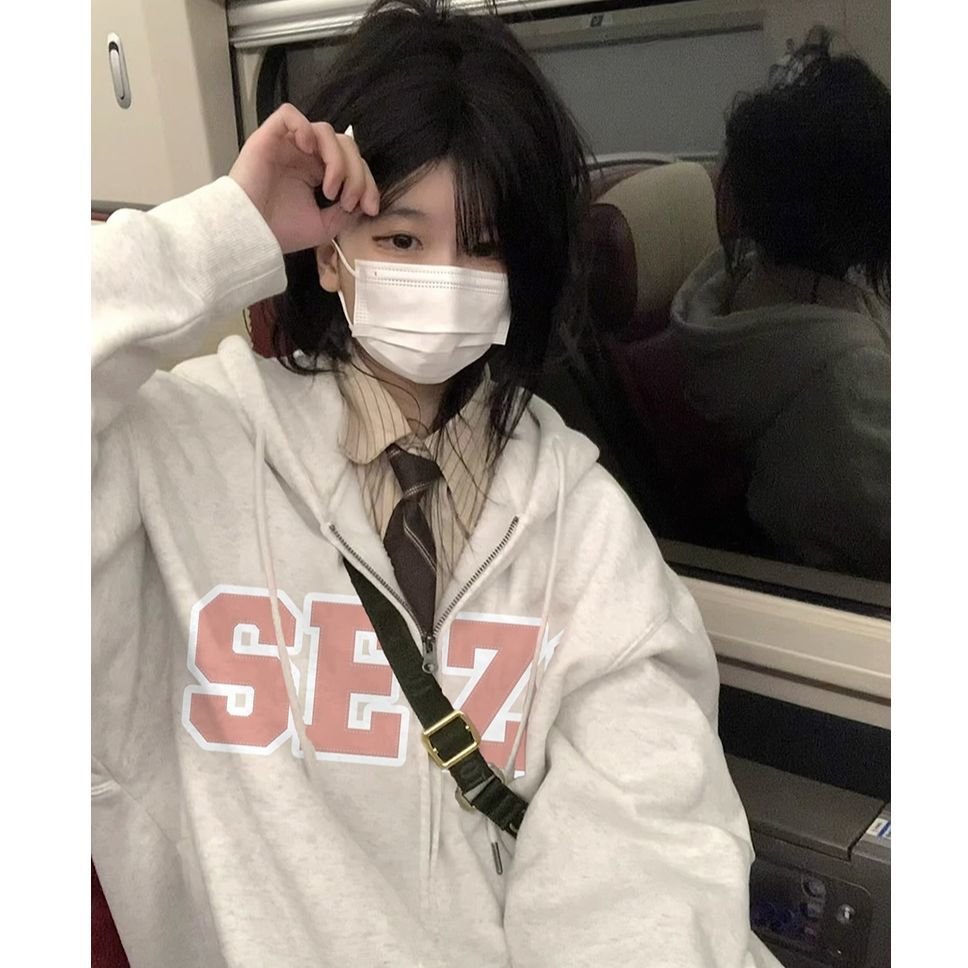 100%重磅純棉開衫衛衣外套女oversize中長款2023春秋薄款上衣潮