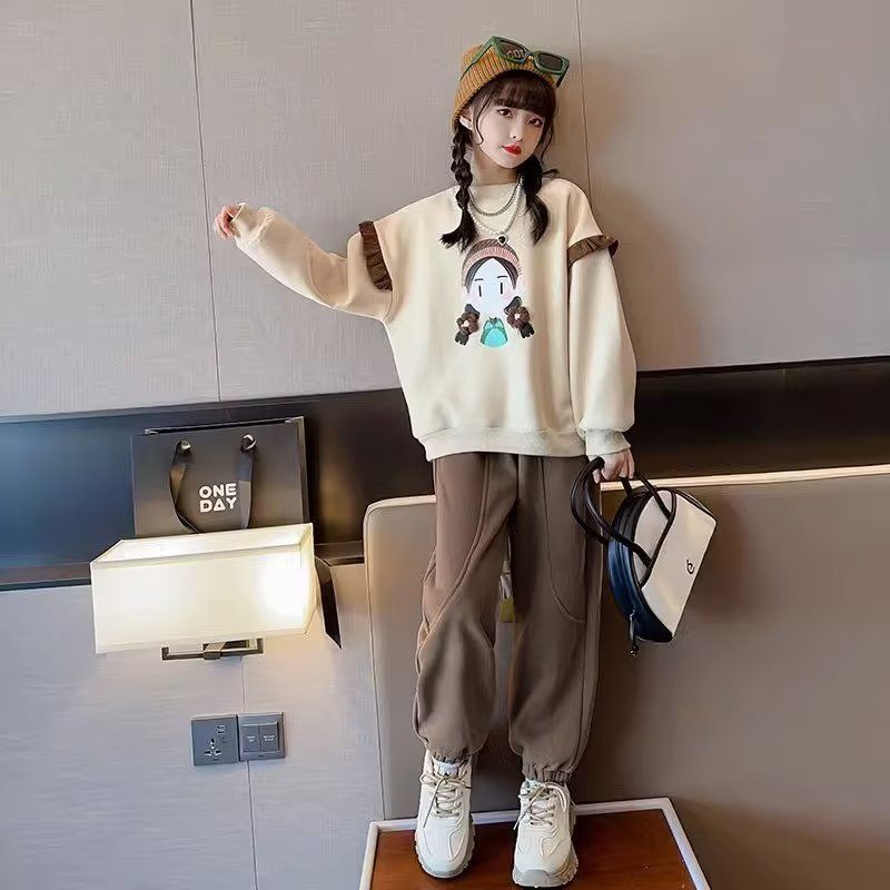 女童春裝套裝運動衛衣春秋網紅炸街洋氣女大童炸街小女孩衣服