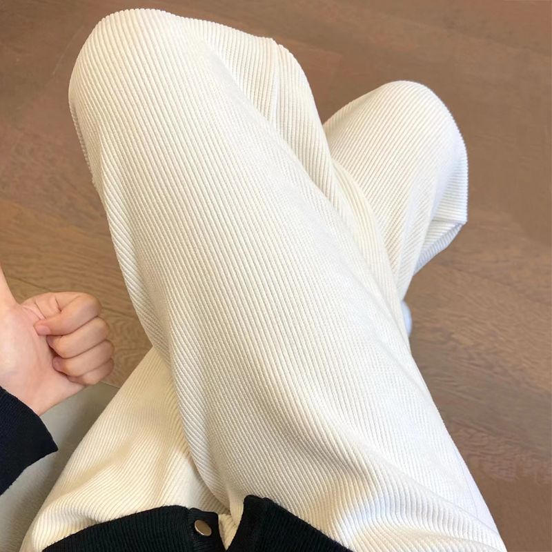 歐棉絨闊腿褲女春秋新款高腰垂感寬鬆直筒休閒小個子燈芯絨針織褲