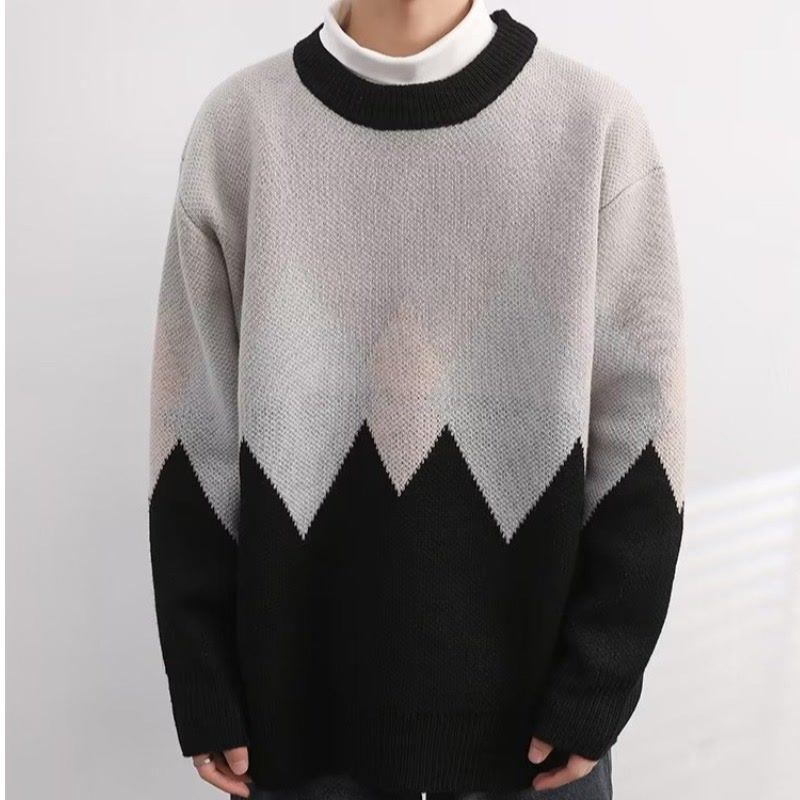 2023 autumn and winter simple inner layered sweater round neck sweater men's Korean style trendy bottoming shirt diamond pattern sweater