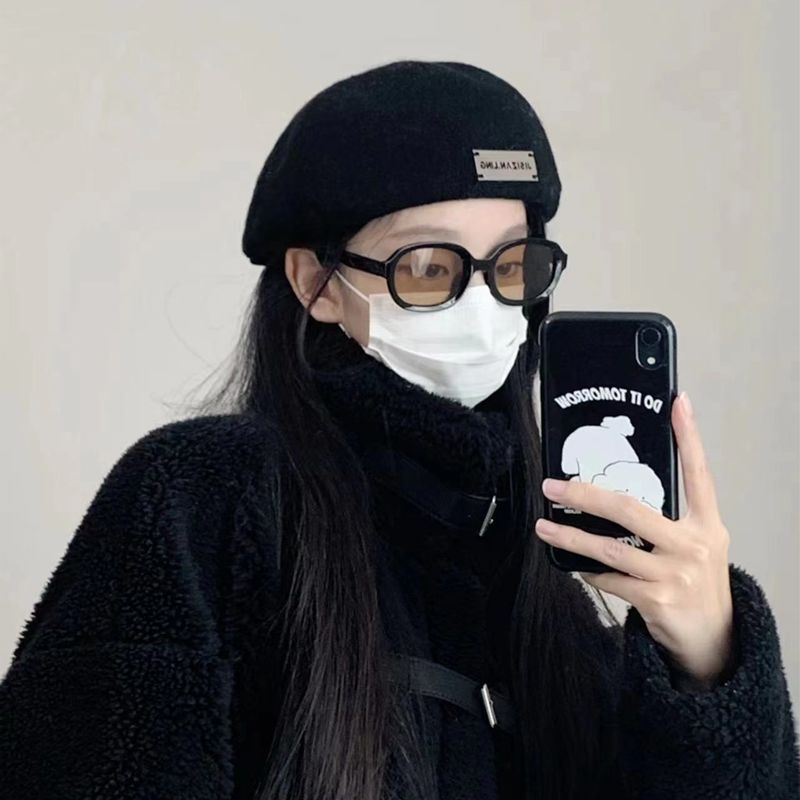 Hat New Autumn and Winter Temperament Labeled Painter Hat Korean Style Casual Trendy Fashion Personality Women's Solid Color Beret