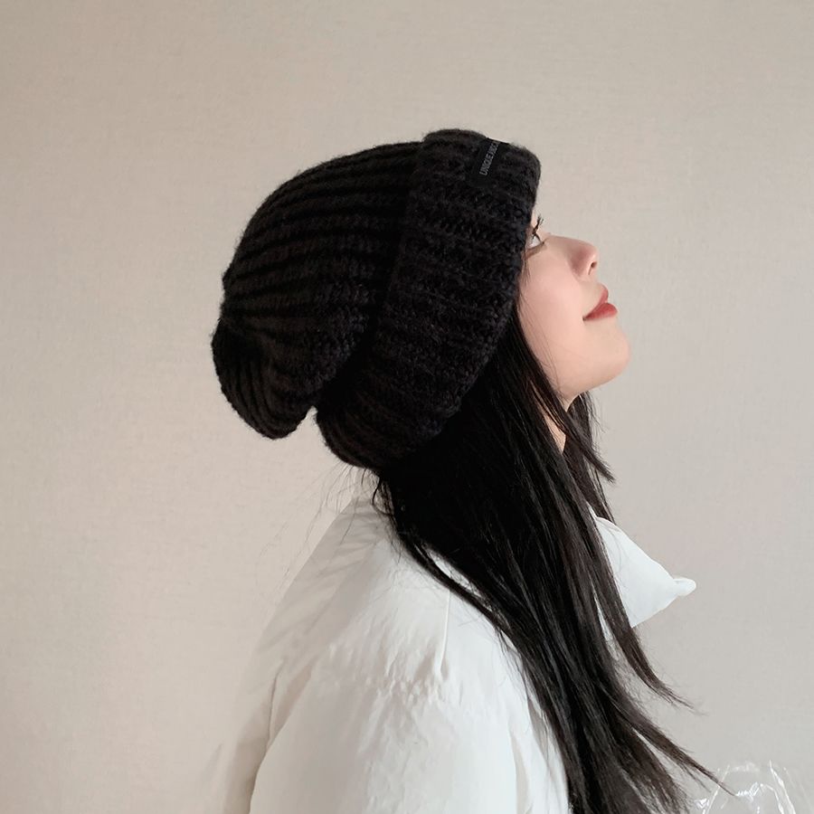 黑色毛线帽女秋冬季2023新款保暖显脸小冬款百搭月子帽针织帽子