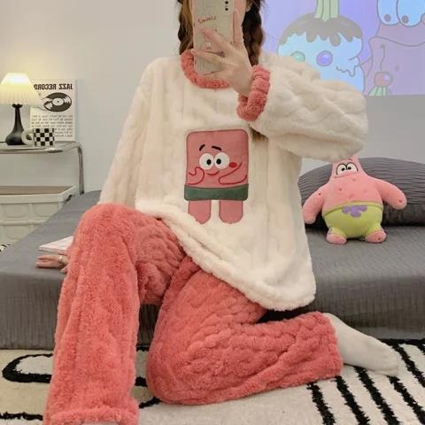 冬季睡衣女2023年新款珊瑚絨可愛海寶兩件套加厚加絨法蘭絨家居服