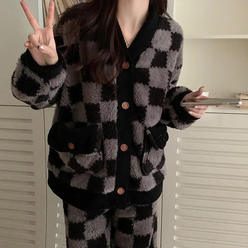 珊瑚絨睡衣女2023年秋冬新款法蘭絨公主風加厚加絨冬季家居服套裝