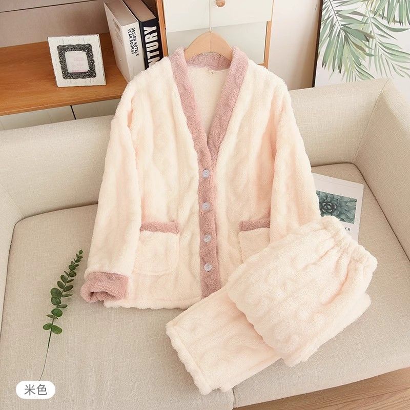 珊瑚絨睡衣女秋冬季加厚加絨法蘭絨韓版可愛保暖家居服女卡通套裝