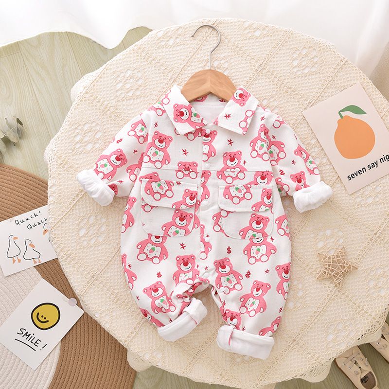 Baby jumpsuit double-layered long-sleeved harem spring and autumn internet celebrity baby clothes thickened newborn outing crawl suit